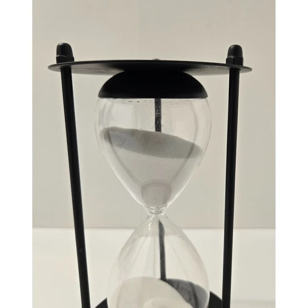 Black Metal & Glass Hourglass Sand Timer Decorative Home Office Desk Accent